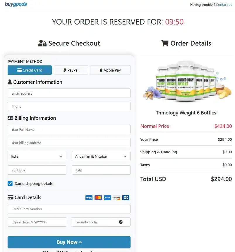 Trimology Order Page